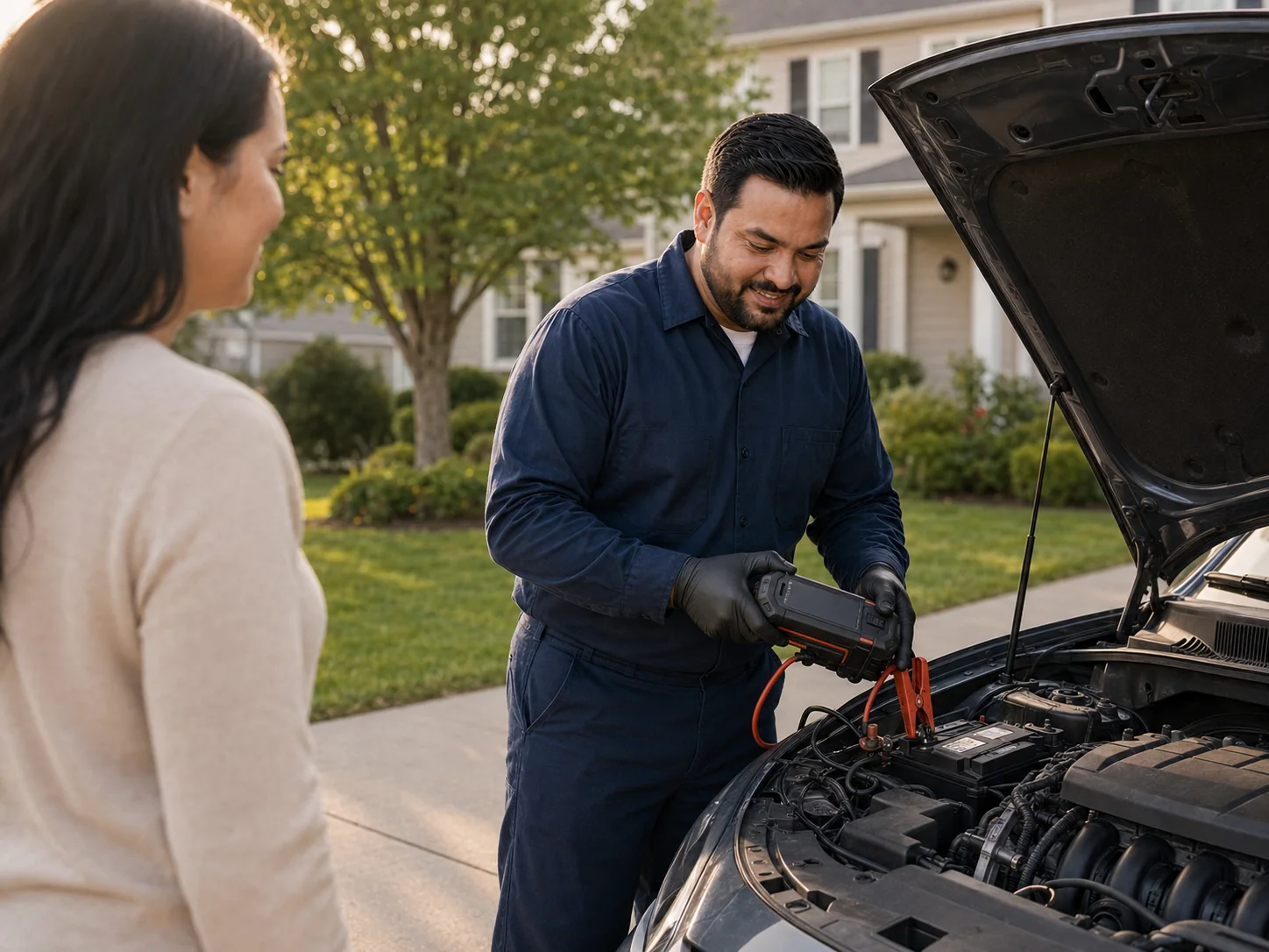 MobileMecha owner testing a vehicle electrical system during an on-site service visit
